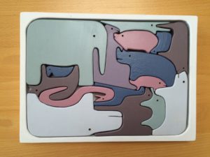 16 animali houten puzzel in pastel kleuren