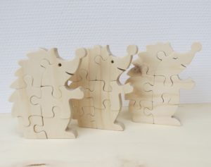 Houten puzzel egel drie stuks