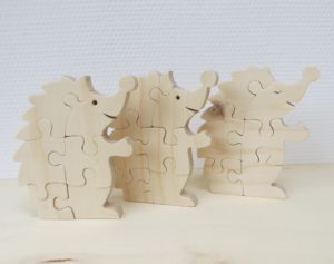 Houten puzzel egel drie stuks